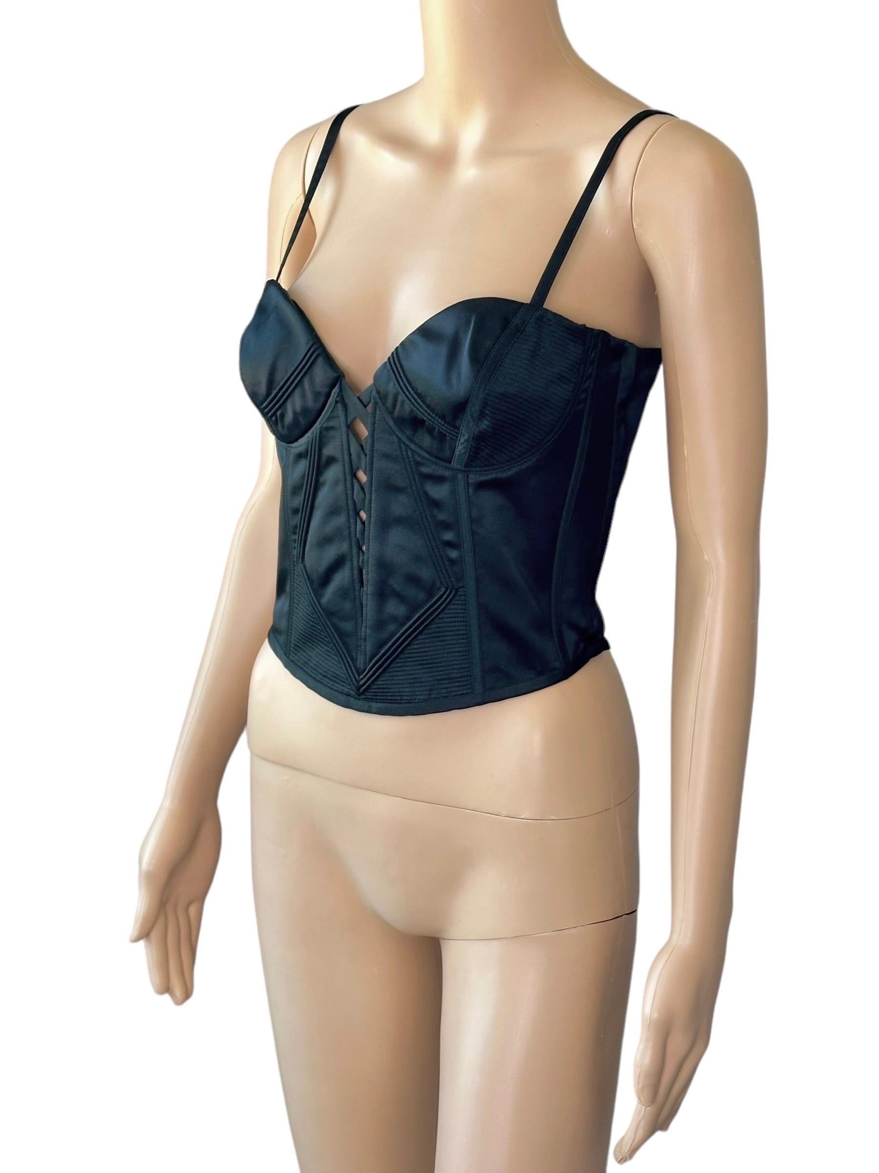 Gianni Versace S/S 1995 Plunged Bustier Corset Bra Silk Black Crop Top For Sale 2