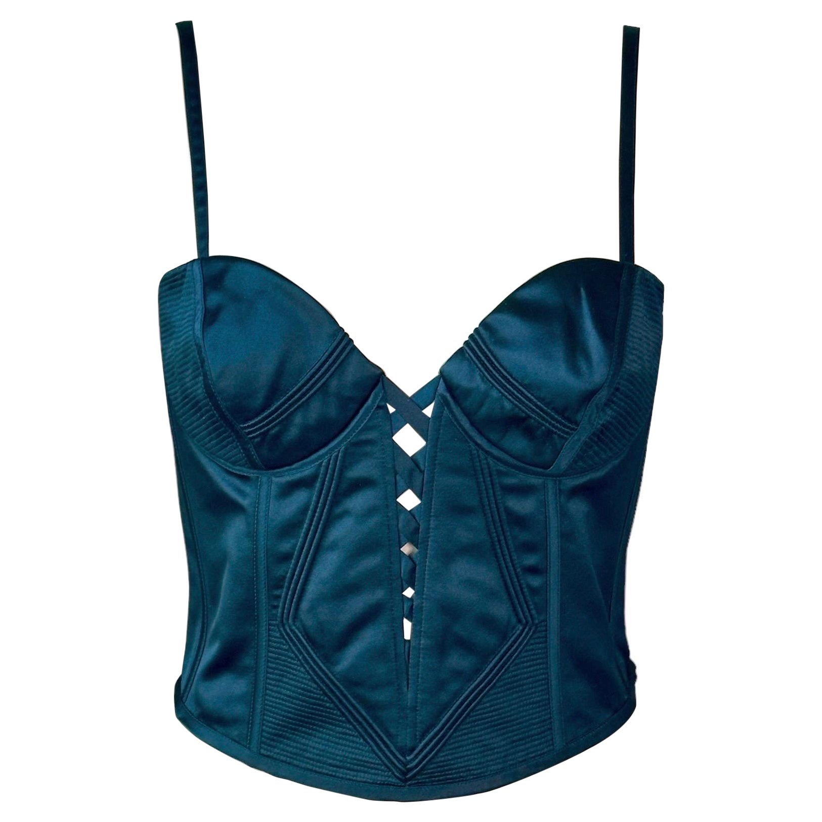 Gianni Versace Plunged Bustier Corset Bra Silk Black Crop Top S/S 1995