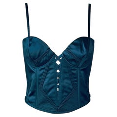 Gianni Versace Plunged Bustier Corset Bra Silk Black Crop Top S/S 1995