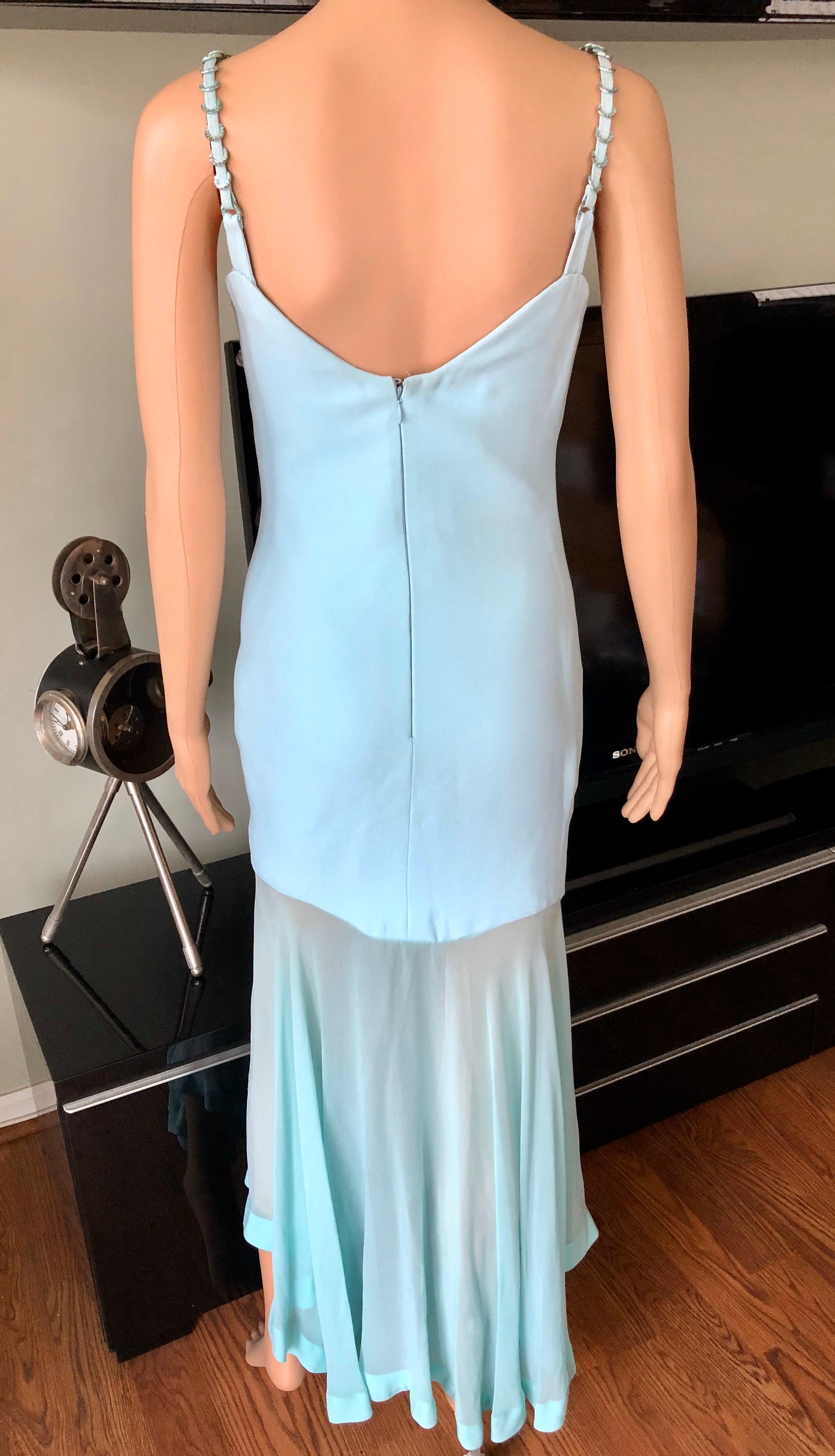 Gianni Versace S/S 1995 Runway Bustier Embellished Sheer Panels Evening Dress Gown IT 38

Look 52 from the Spring 1995 Collection. Featured in the Versace Spring 1995 Campaign.

Gianni Versace sky blue gown featuring bustier neckline. structured