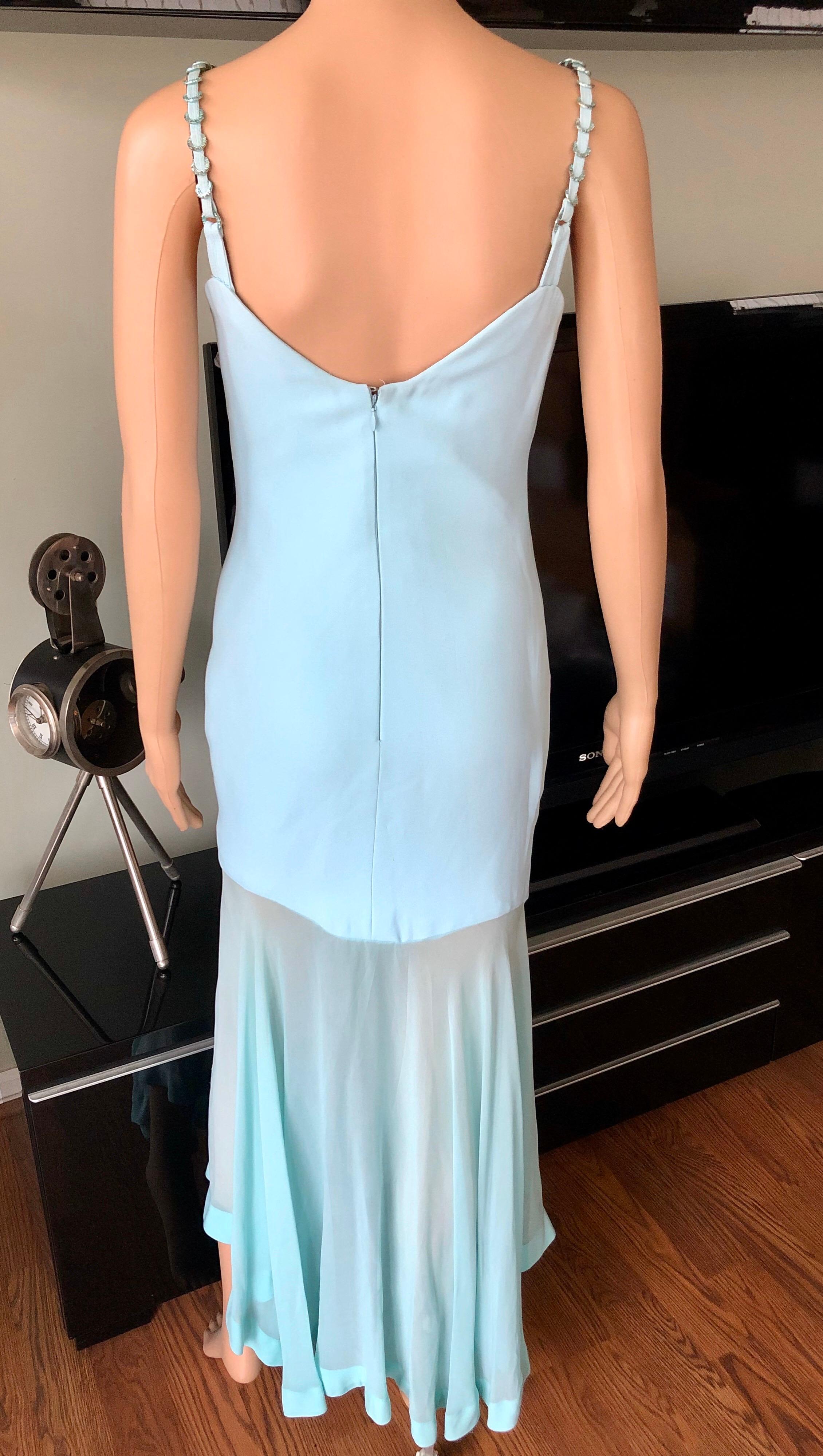 Blue Gianni Versace S/S 1995 Runway Vintage Bustier Sheer Evening Dress Gown