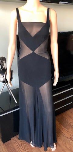 Gianni Versace S/S 1995 Vintage Sheer Panels Silk Black Gown Evening Dress