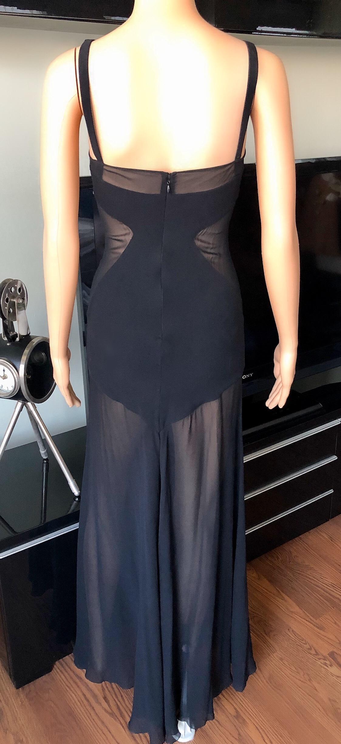 Gianni Versace S/S 1995 Vintage Sheer Panels Silk Black Gown Evening Dress In Good Condition For Sale In Naples, FL