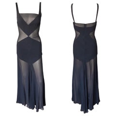 Gianni Versace S/S 1995 Retro Sheer Panels Silk Black Gown Evening Dress