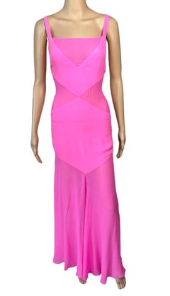Gianni Versace S/S 1995 Vintage Sheer Panels Silk Pink Evening Dress Gown