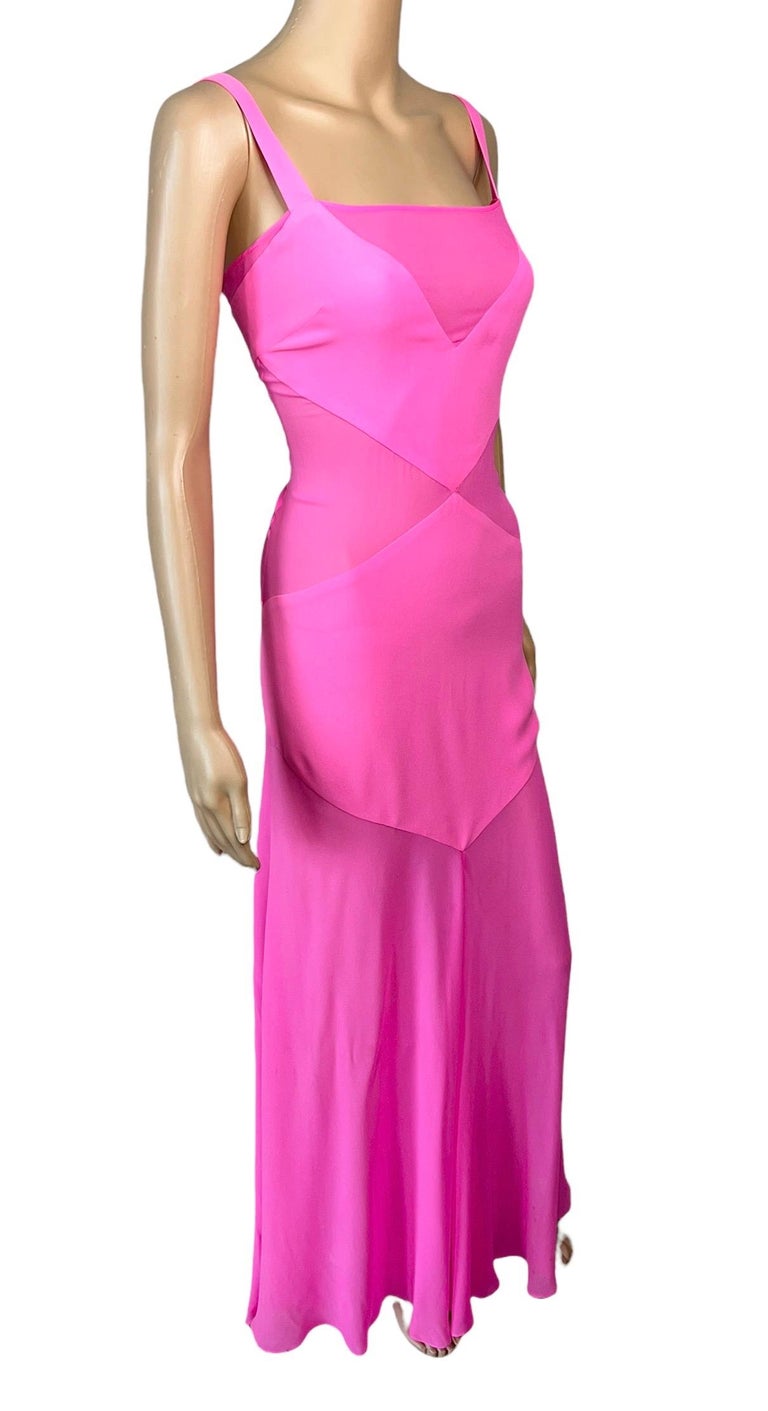 Gianni Versace S/S 1995 Vintage Sheer Panels Silk Pink Evening Dress Gown In Good Condition For Sale In Fort Myers, FL