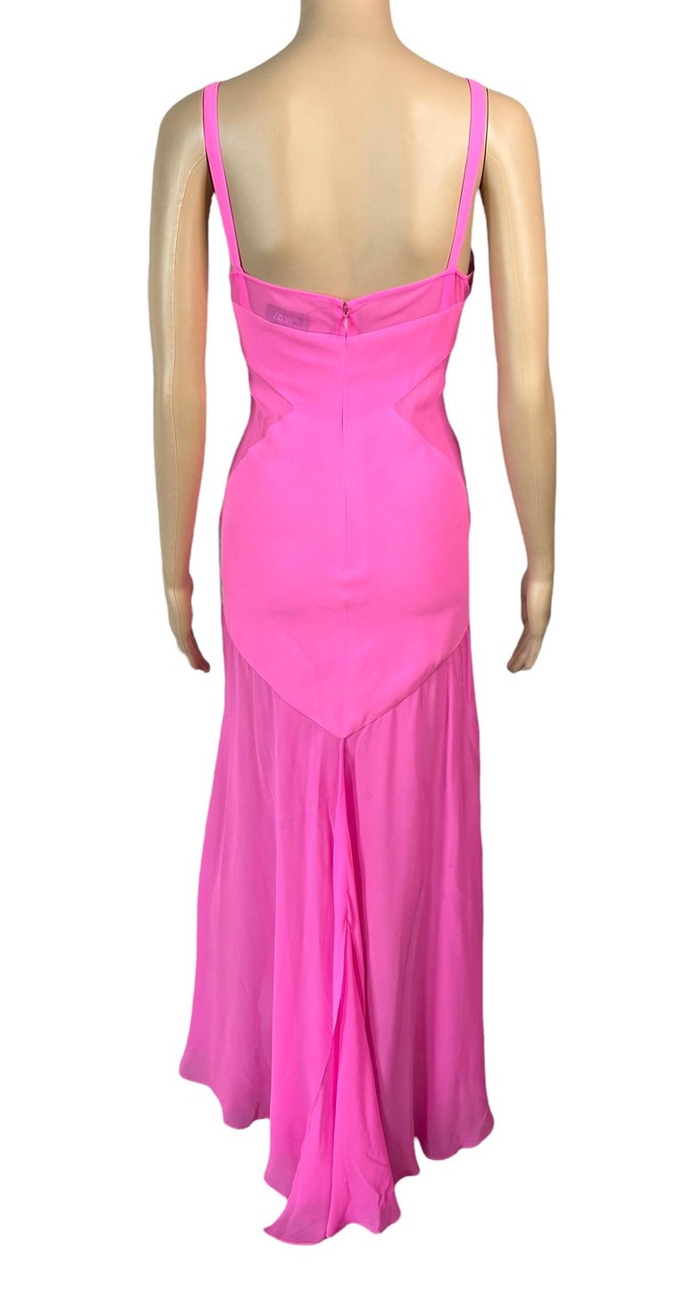 Women's Gianni Versace S/S 1995 Vintage Sheer Panels Silk Pink Evening Dress Gown For Sale