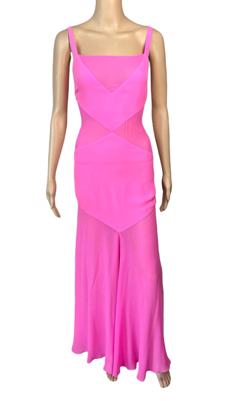 Gianni Versace S/S 1995 Vintage Sheer Panels Silk Pink Evening Dress Gown For Sale 2