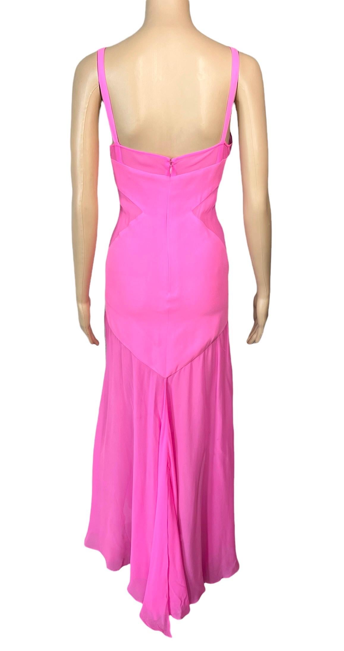 Gianni Versace S/S 1995 Vintage Sheer Panels Silk Pink Evening Dress Gown For Sale 1