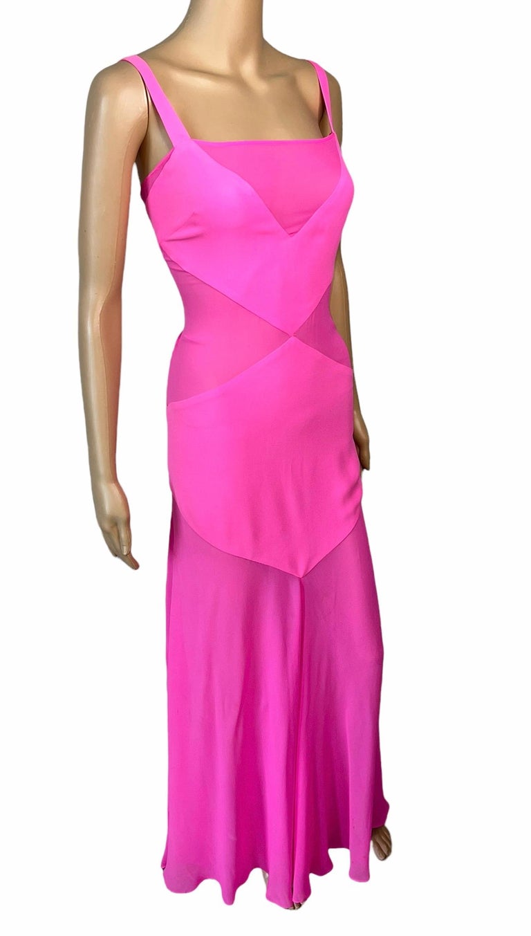 Gianni Versace S/S 1995 Vintage Sheer Panels Silk Pink Evening Dress Gown For Sale 4