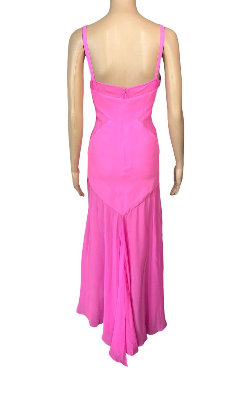 Gianni Versace S/S 1995 Vintage Sheer Panels Silk Pink Evening Dress Gown For Sale 5