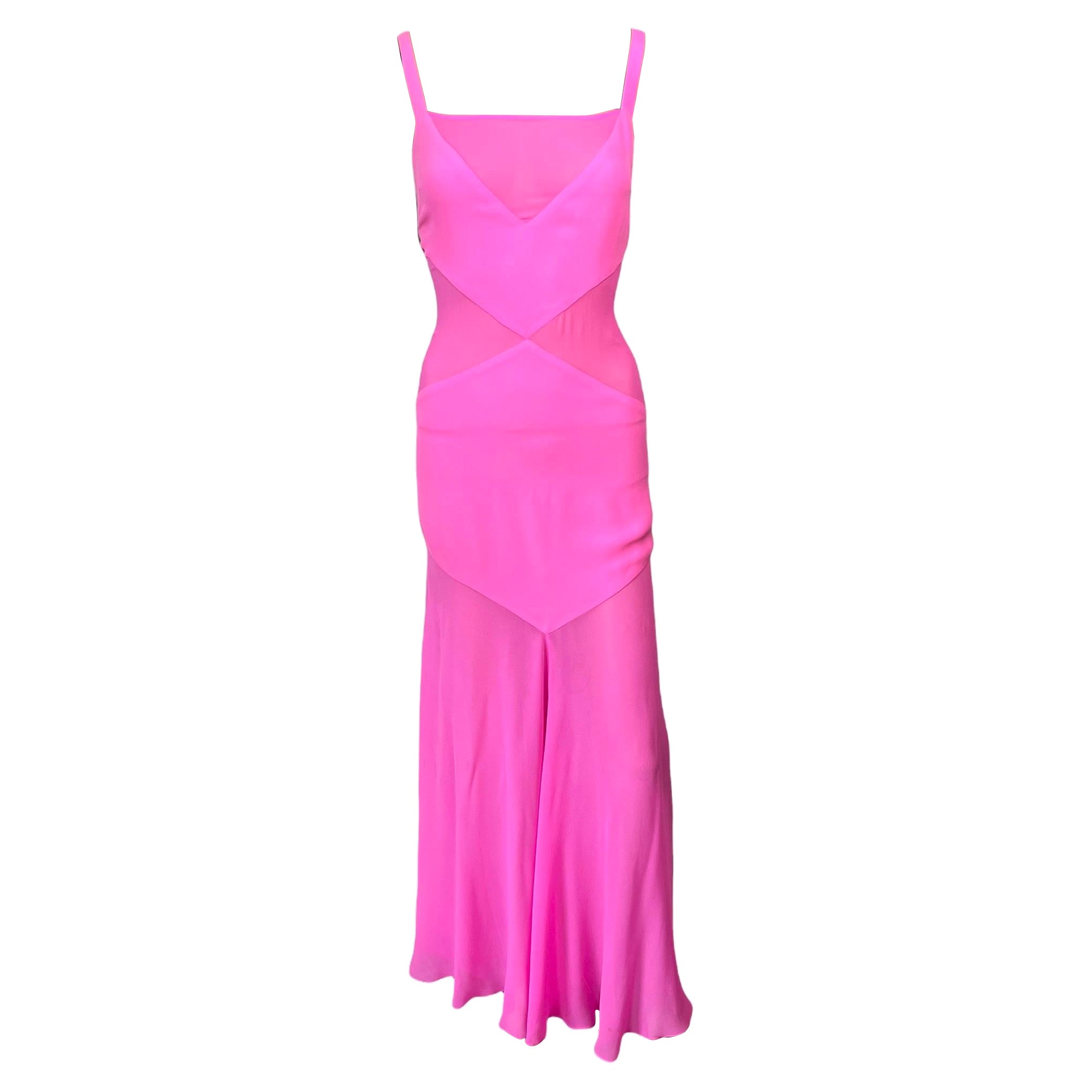 Gianni Versace S/S 1995 Vintage Rosa Abendkleid aus Seide mit durchsichtigen Einsätzen im Angebot