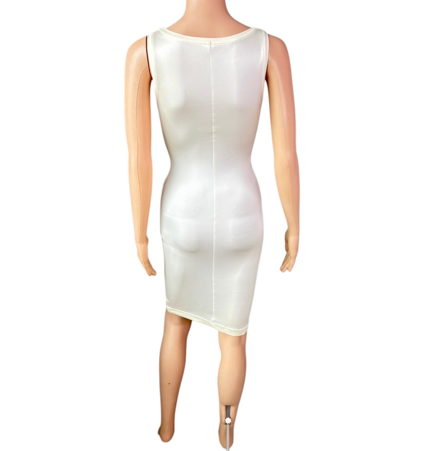 Gianni Versace P/E 1996 Medusa Logo Semi-Sheer Stretch Bodycon Pearl Ivory Dress in vendita 6