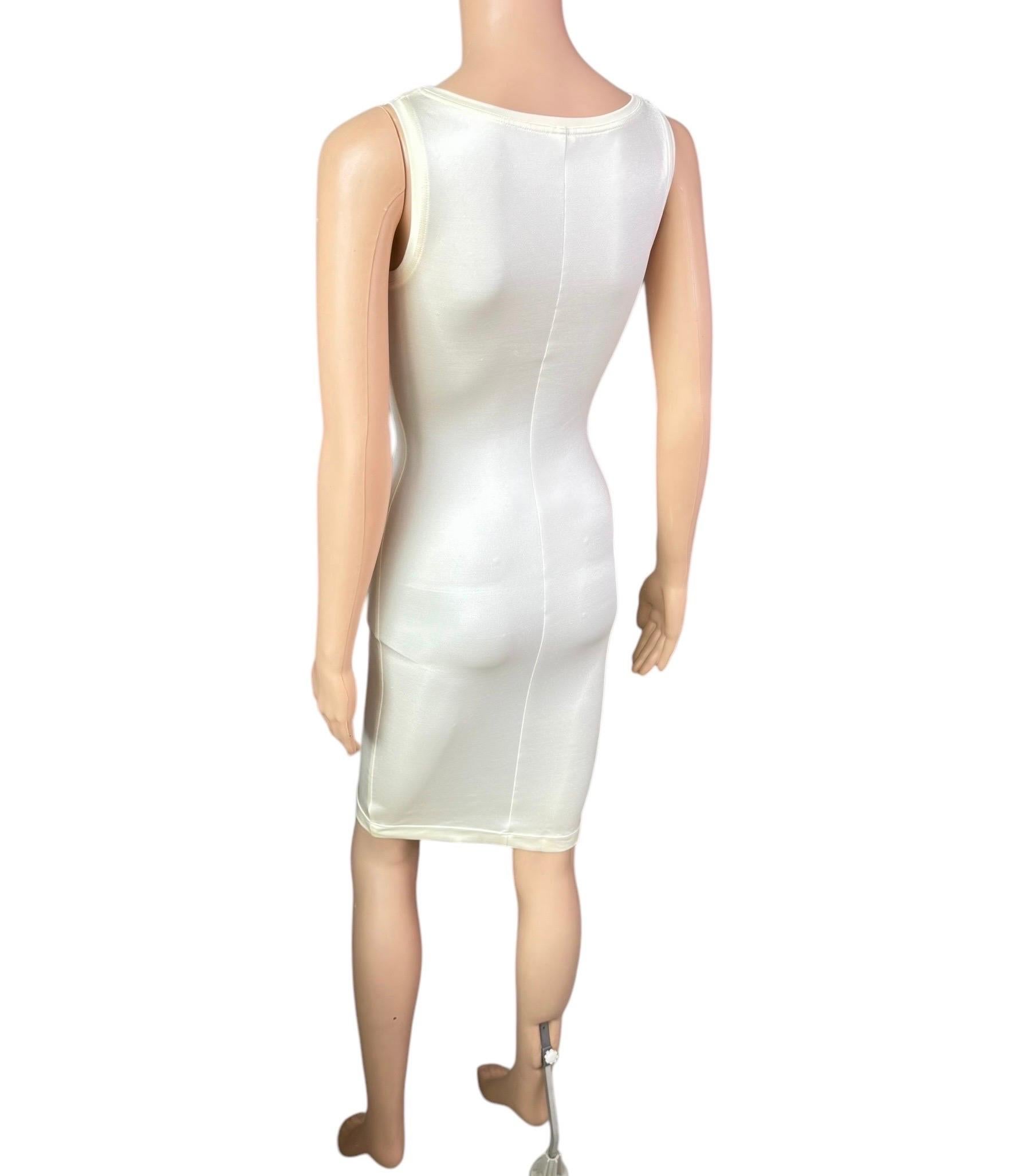 Gianni Versace P/E 1996 Medusa Logo Semi-Sheer Stretch Bodycon Pearl Ivory Dress in vendita 8