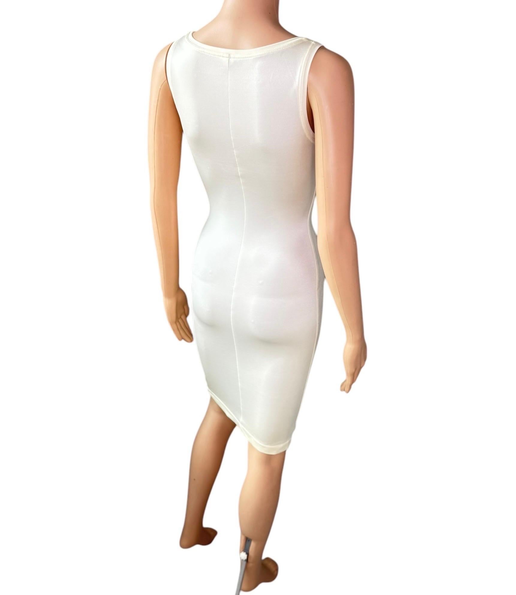 Gianni Versace P/E 1996 Medusa Logo Semi-Sheer Stretch Bodycon Pearl Ivory Dress in vendita 10