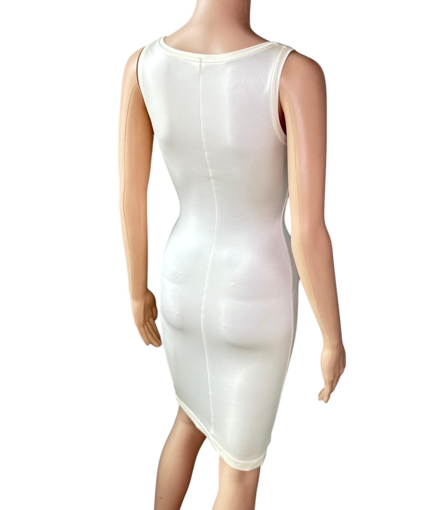 Gianni Versace P/E 1996 Medusa Logo Semi-Sheer Stretch Bodycon Pearl Ivory Dress in vendita 12