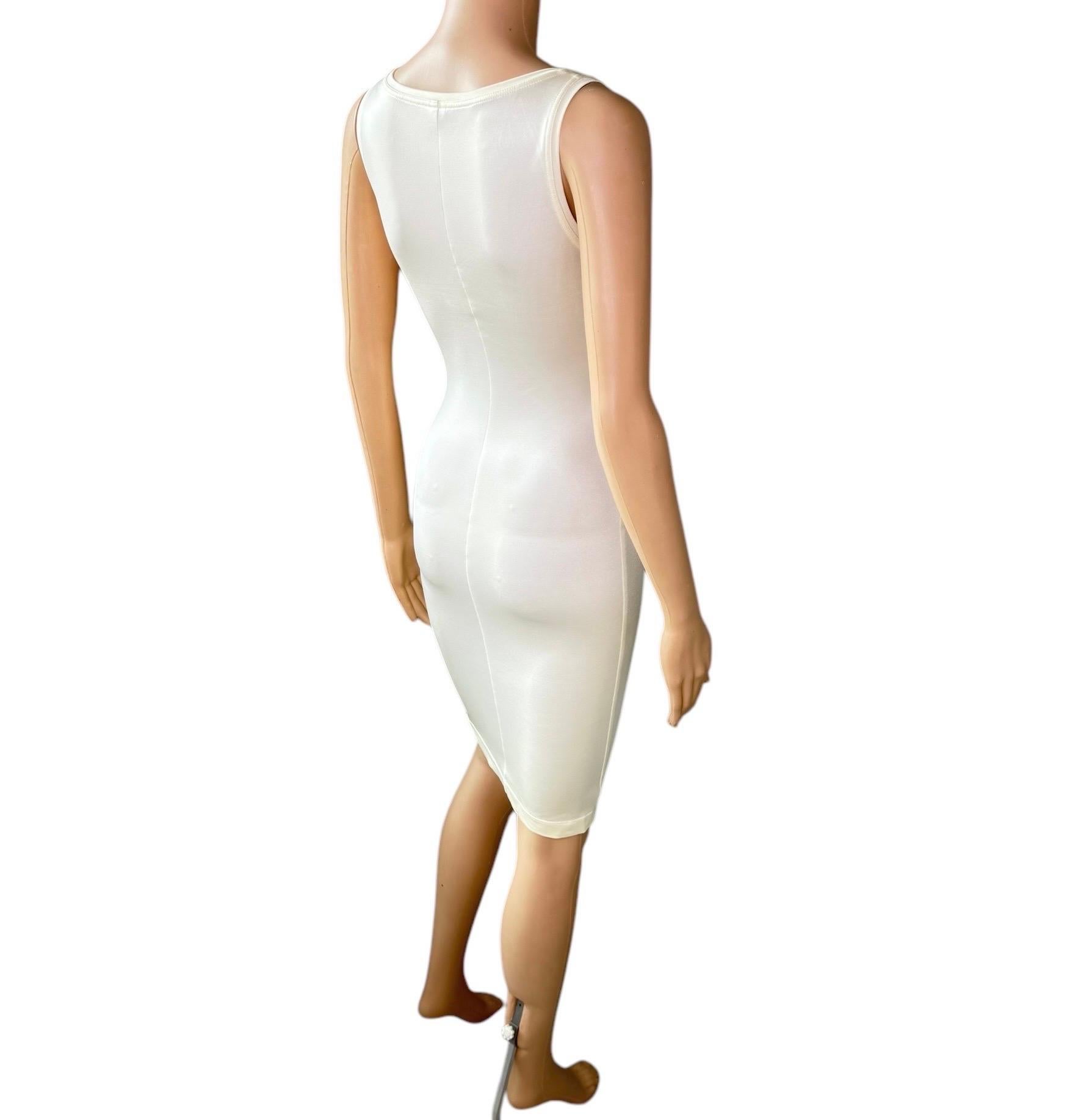 Gianni Versace P/E 1996 Medusa Logo Semi-Sheer Stretch Bodycon Pearl Ivory Dress in vendita 14