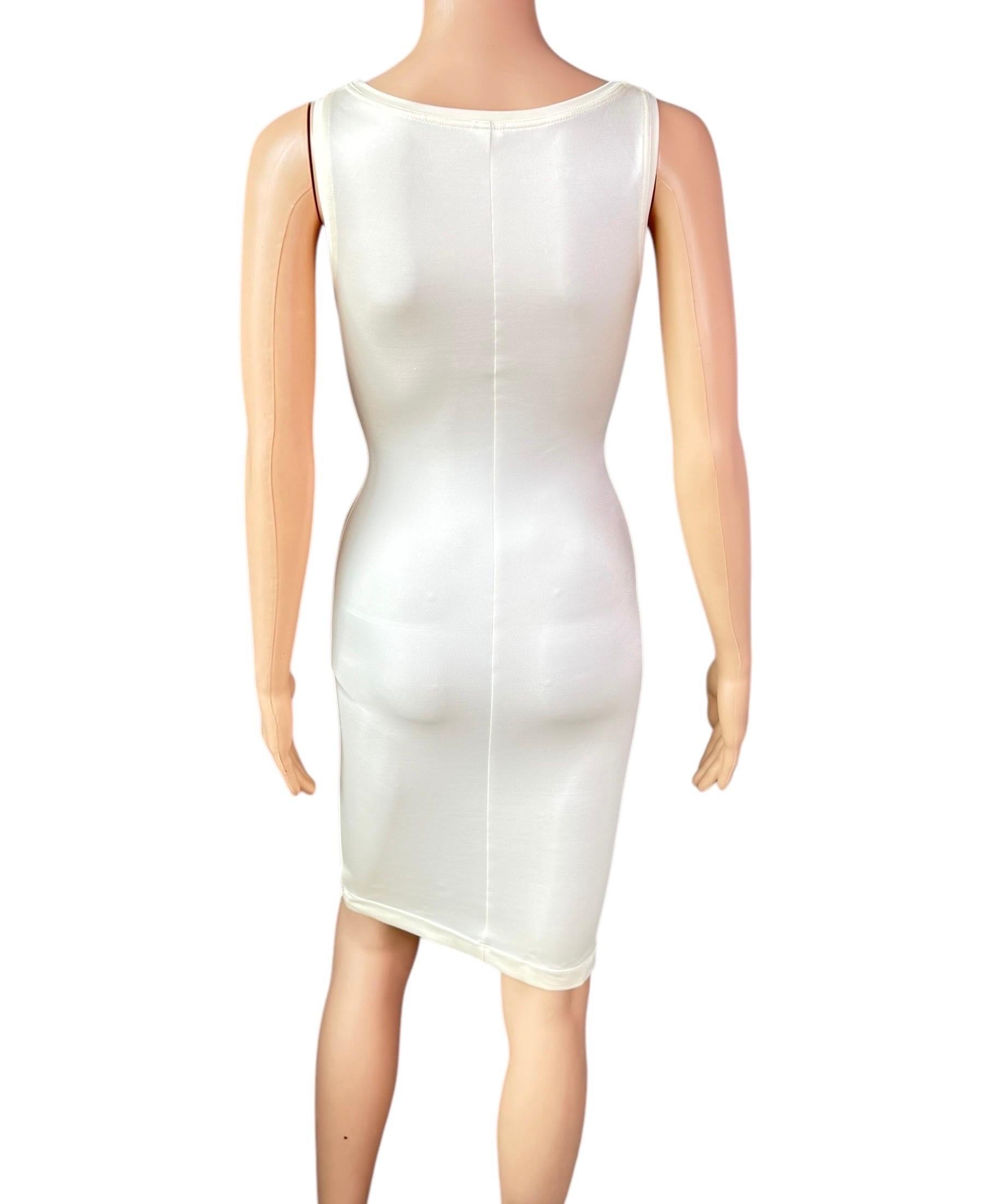 Gianni Versace P/E 1996 Medusa Logo Semi-Sheer Stretch Bodycon Pearl Ivory Dress In condizioni ottime in vendita a Naples, FL