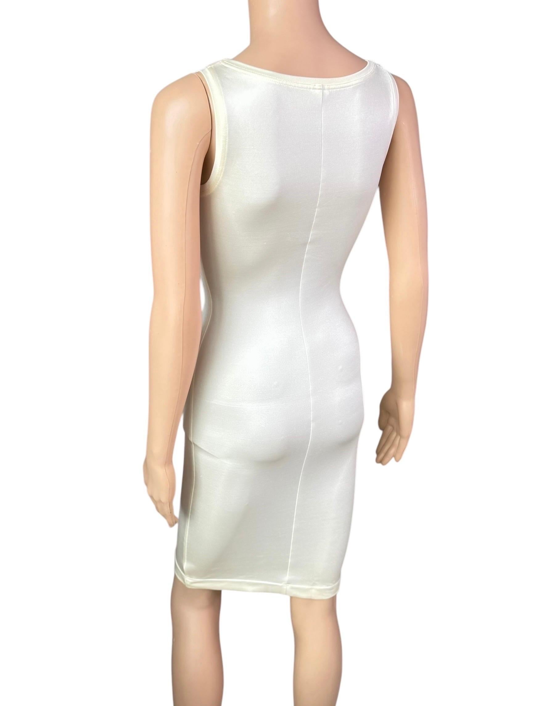 Gianni Versace P/E 1996 Medusa Logo Semi-Sheer Stretch Bodycon Pearl Ivory Dress in vendita 2