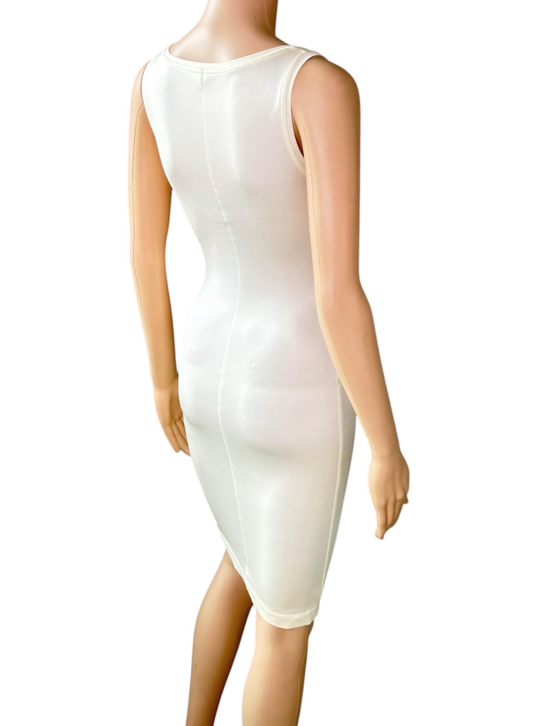 Gianni Versace P/E 1996 Medusa Logo Semi-Sheer Stretch Bodycon Pearl Ivory Dress in vendita 4