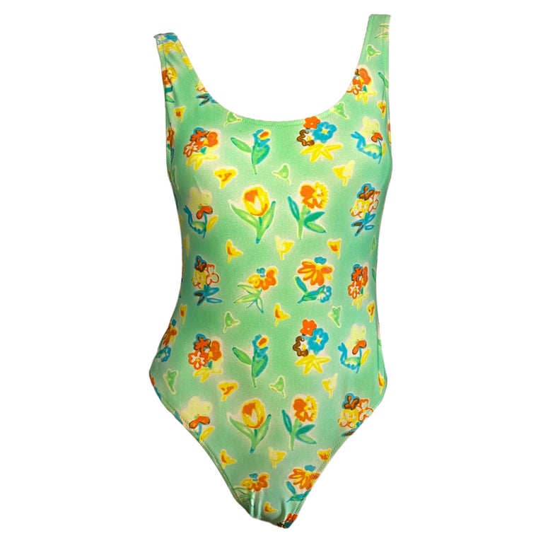 Louis Vuitton Pleated Front One-Piece Swimsuit Fluorescent Yellow. Size 40