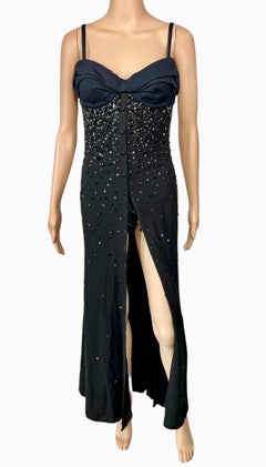 Gianni Versace S/S 1996 Runway Embellished Bustier Black Evening Dress Gown