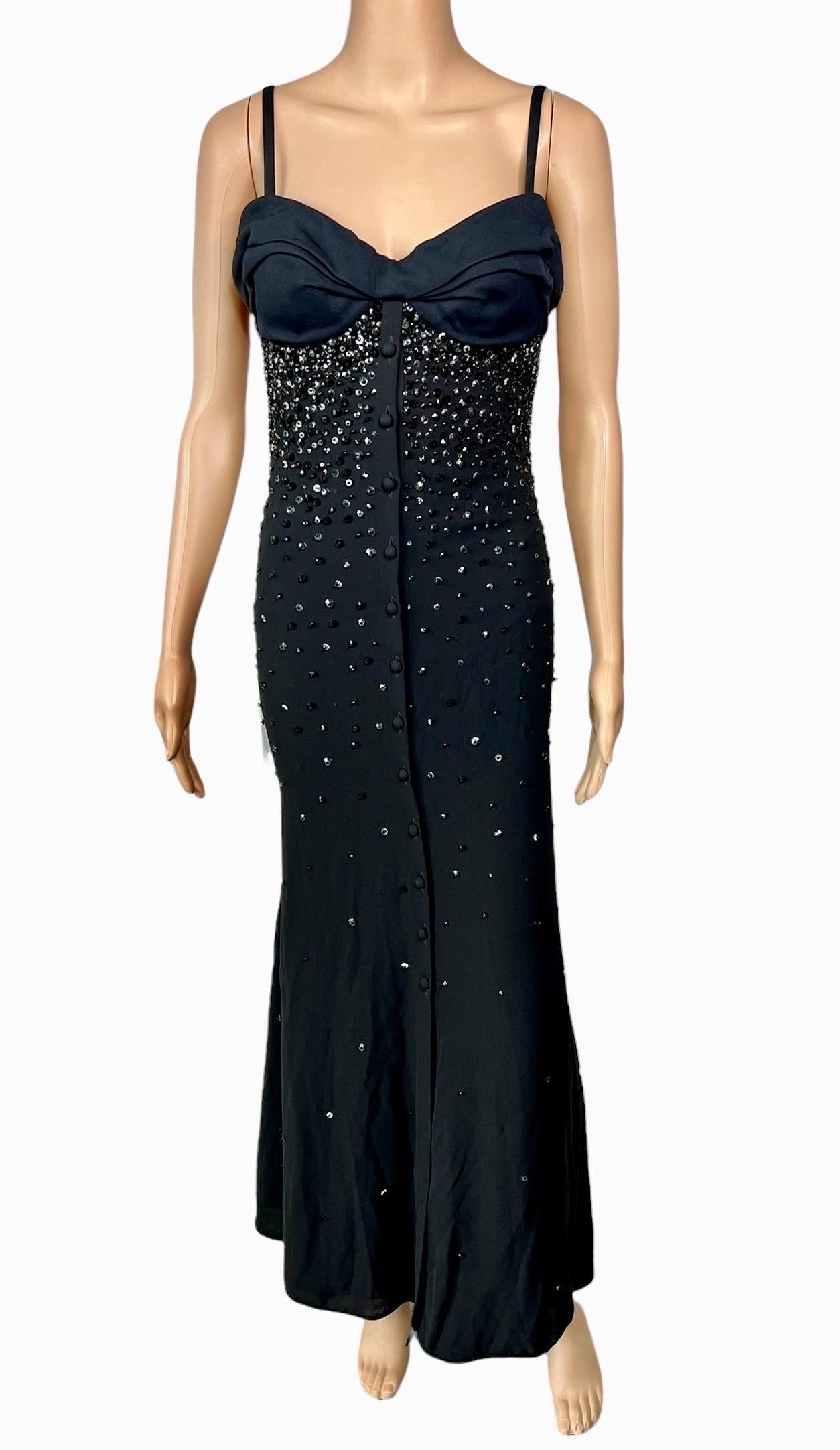 Women's Gianni Versace S/S 1996 Runway Embellished Bustier Black Evening Dress Gown  For Sale