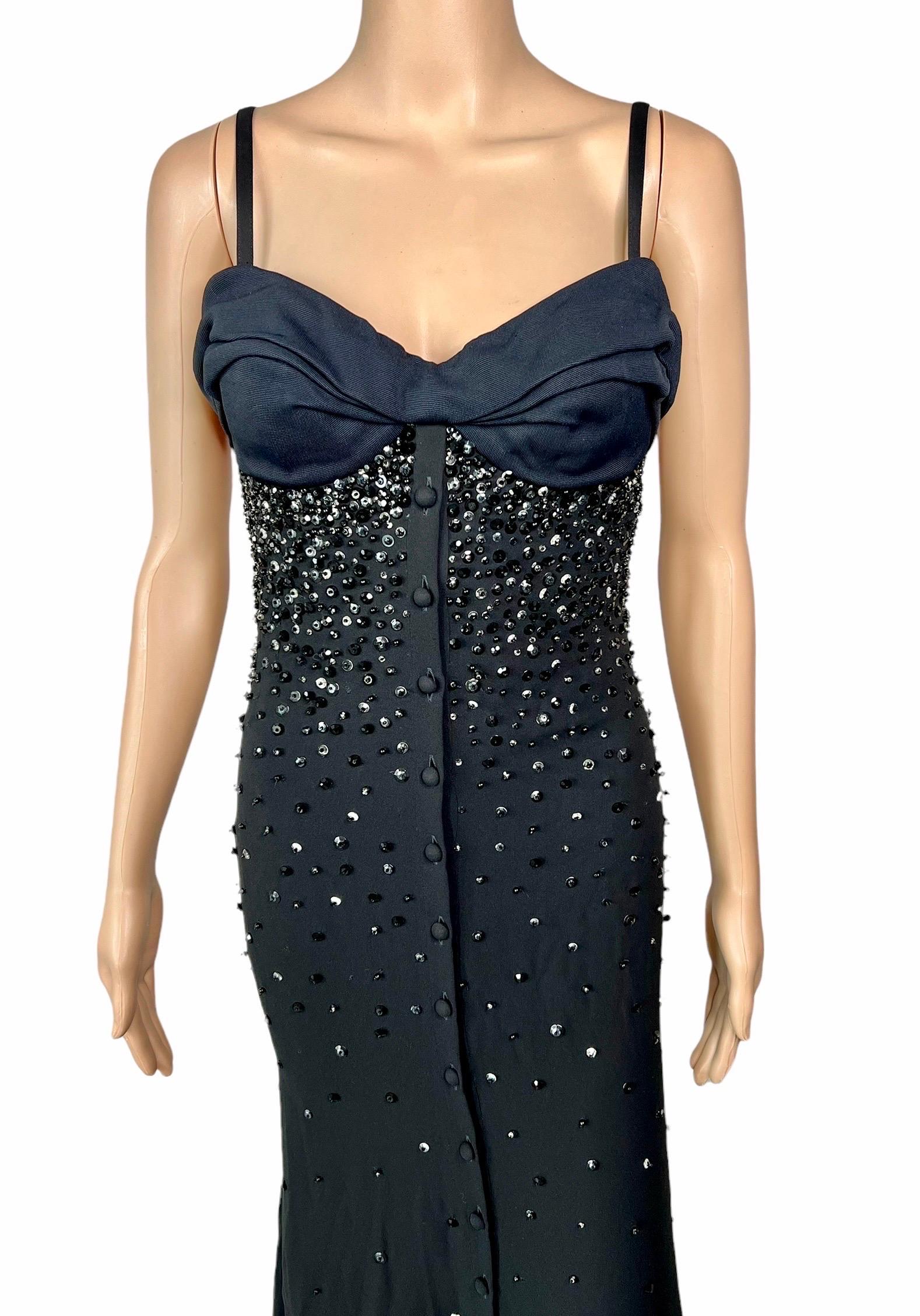 Gianni Versace S/S 1996 Runway Embellished Bustier Black Evening Dress Gown  For Sale 1