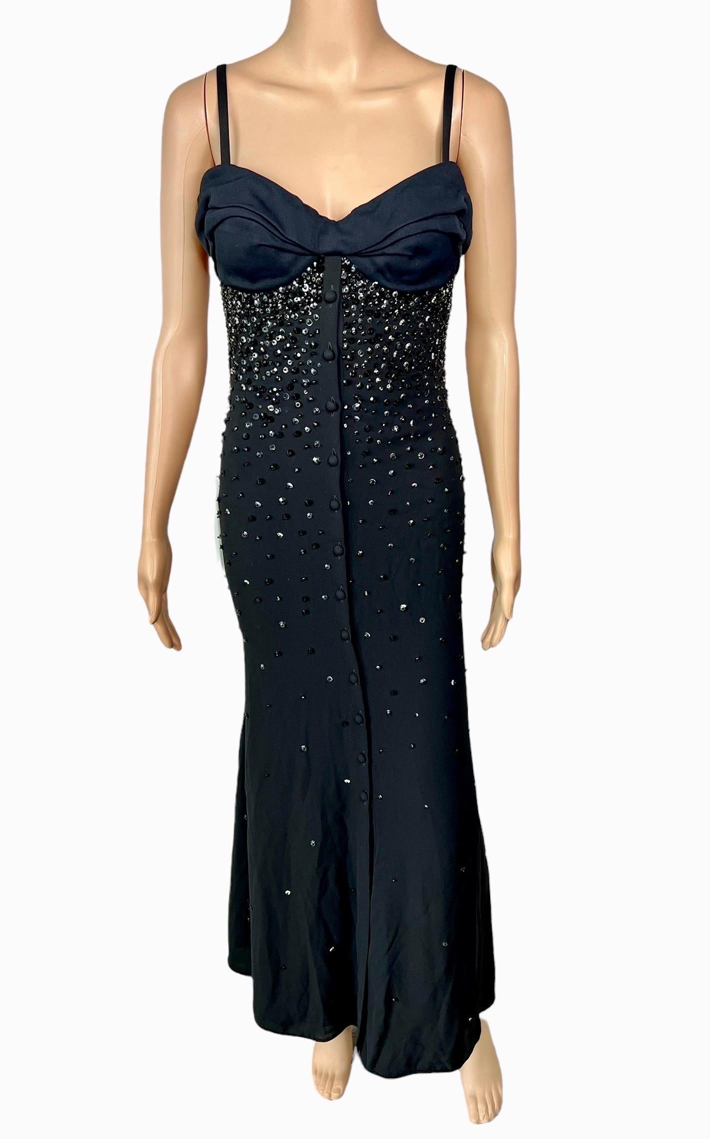 Gianni Versace S/S 1996 Runway Embellished Bustier Black Evening Dress Gown  For Sale 3