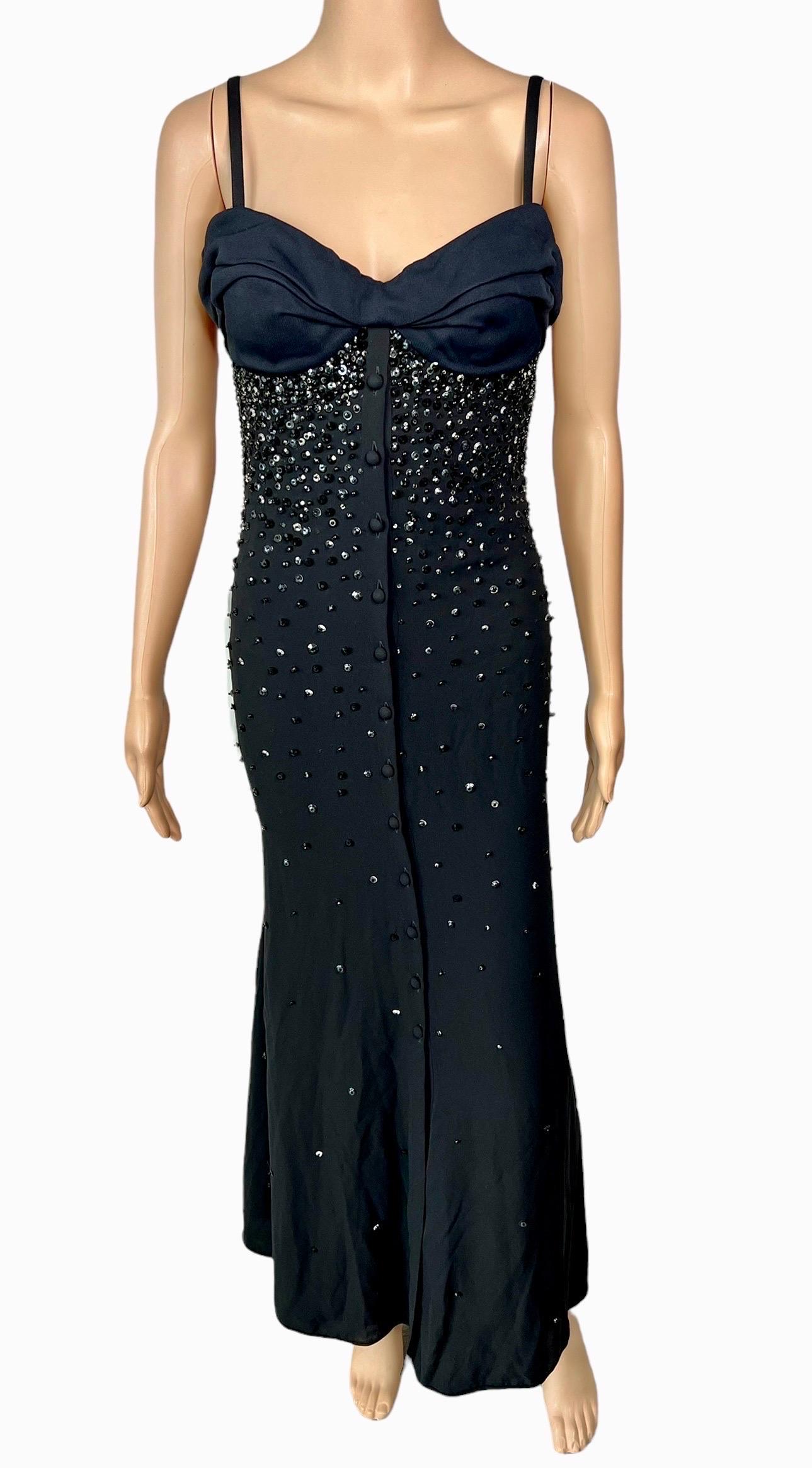 Gianni Versace S/S 1996 Runway Embellished Bustier Black Evening Dress Gown  For Sale 4