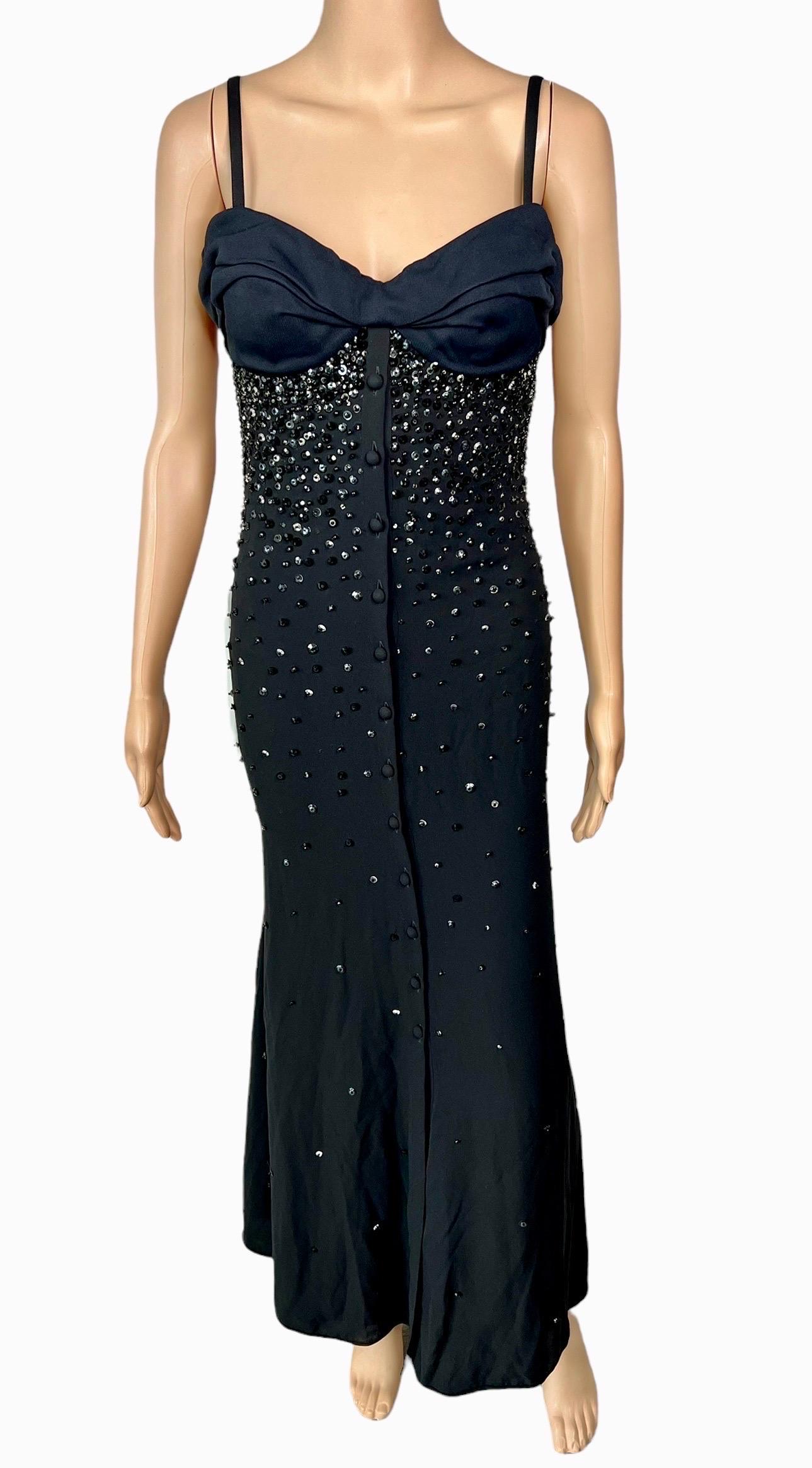 Gianni Versace S/S 1996 Runway Embellished Bustier Black Evening Dress Gown For Sale 4