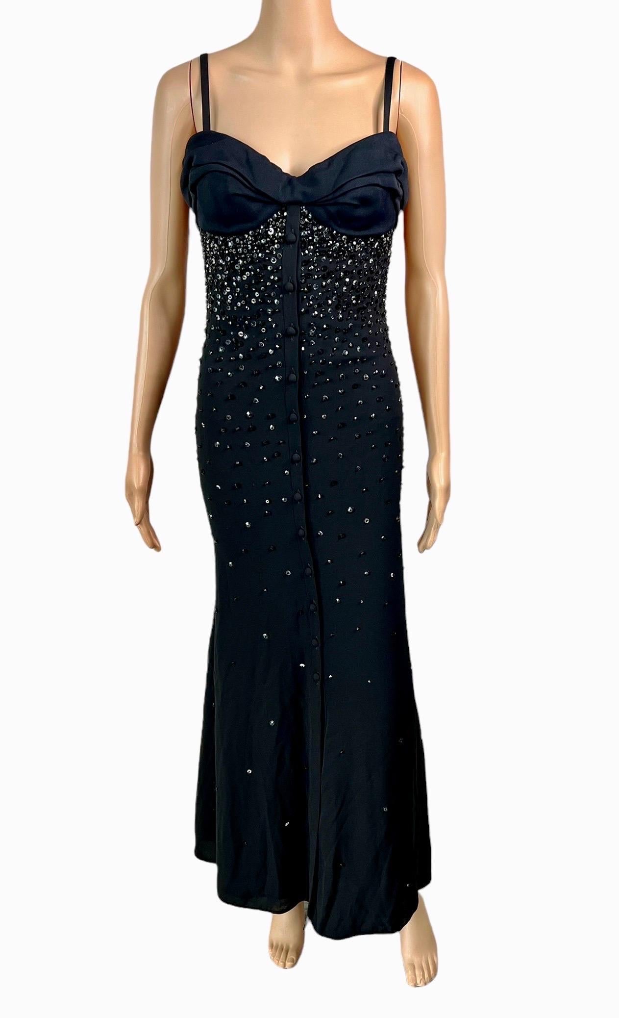 Gianni Versace S/S 1996 Runway Embellished Bustier Black Evening Dress Gown  For Sale 5