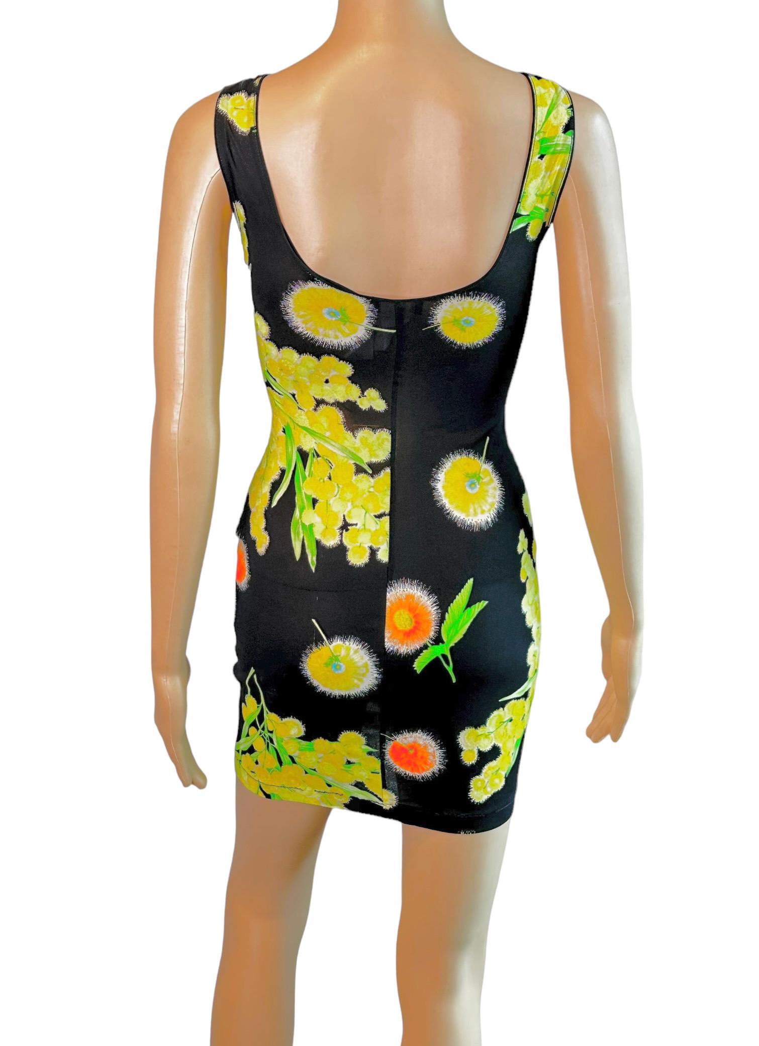 Gianni Versace S/S 1996 Sheer Bodycon Floral Print Mini Dress  In Good Condition In Naples, FL