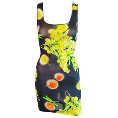 Gianni Versace S/S 1996 Sheer Bodycon Floral Print Mini Dress