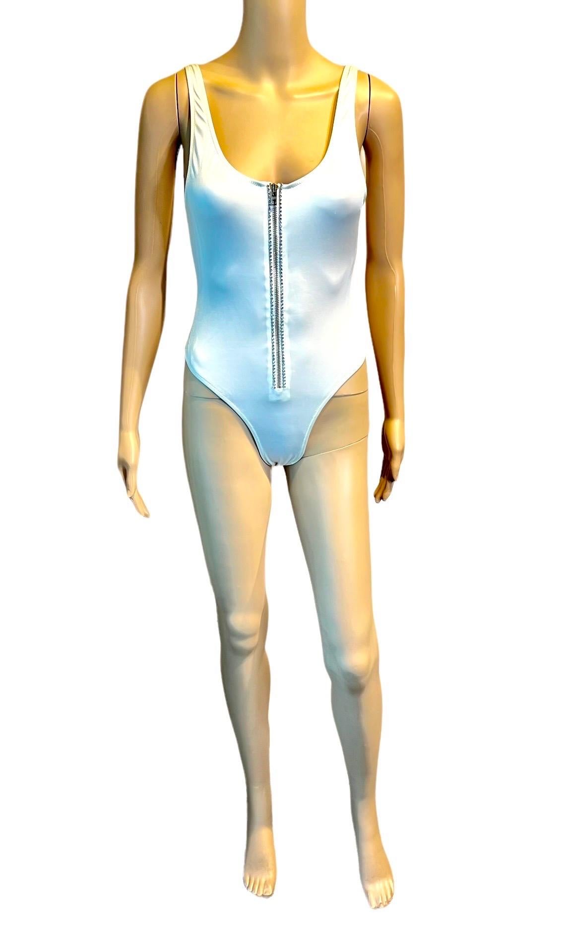 Gianni Versace S/S 1996 Vintage Crystal Zipper White Bodysuit Swimwear Swimsuit For Sale 2
