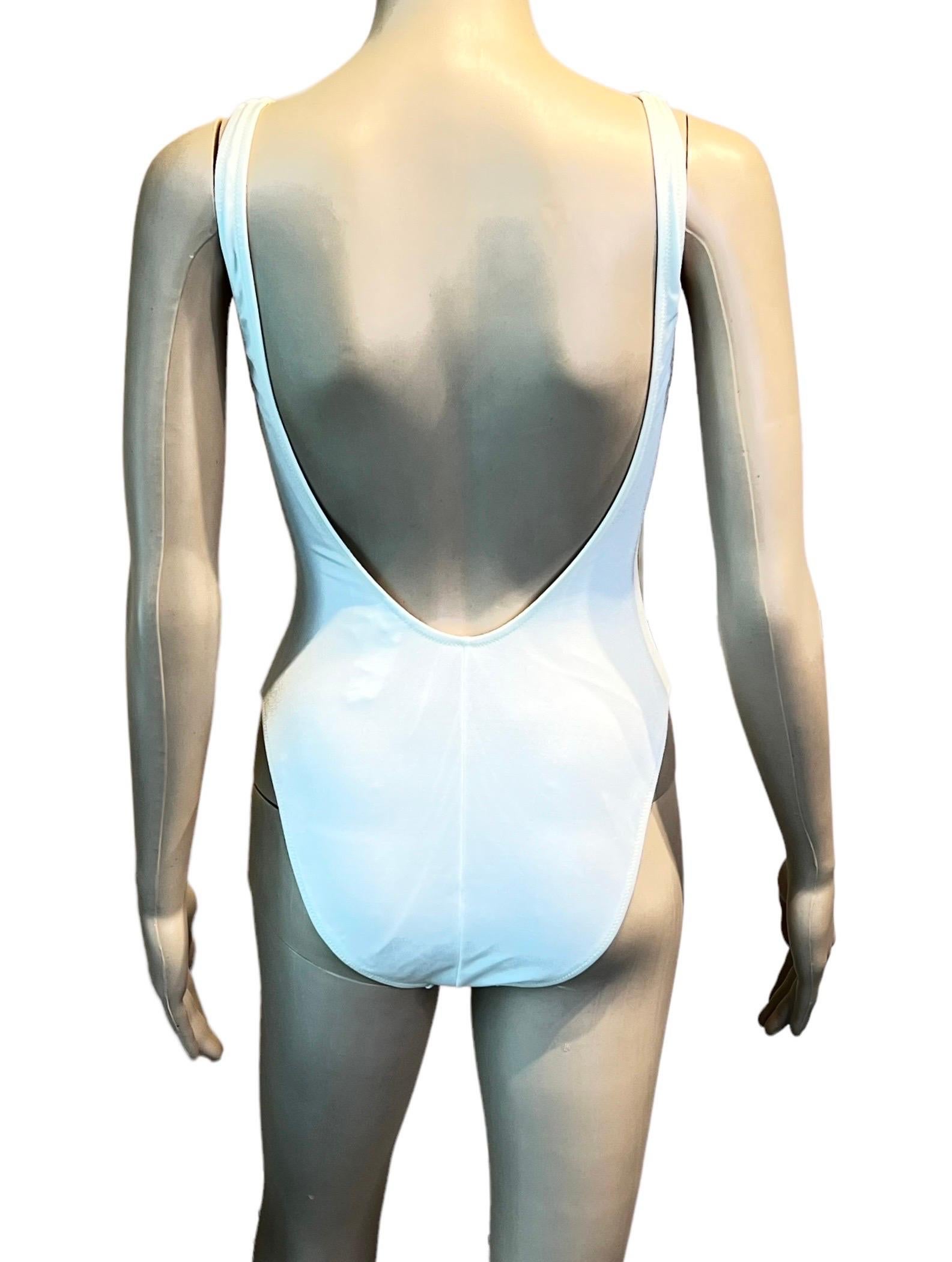 Gianni Versace S/S 1996 Vintage Crystal Zipper White Bodysuit Swimwear Swimsuit For Sale 3
