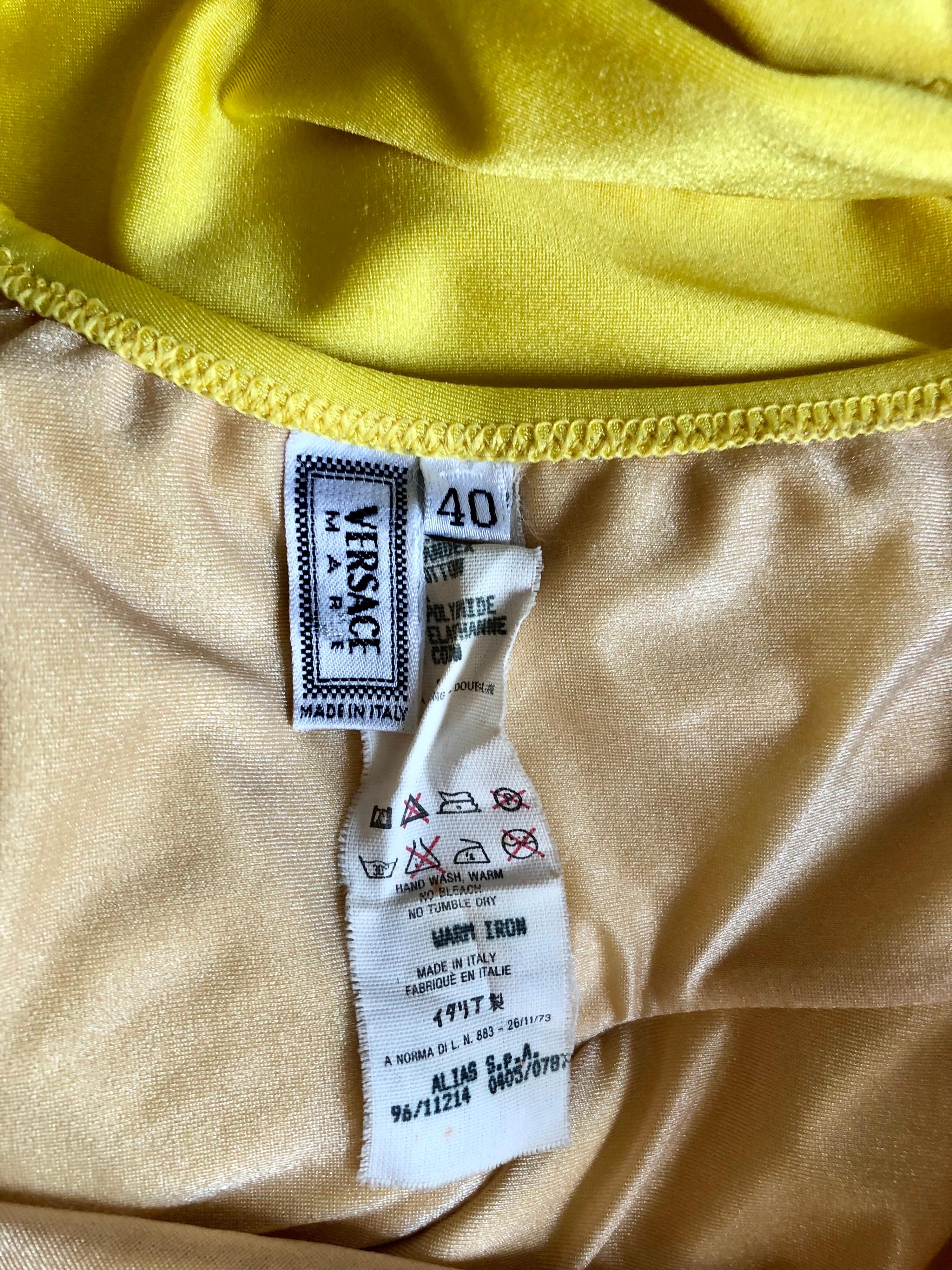 Gianni Versace S/S 1996 Vintage Crystal Zipper Yellow Bodysuit Swimwear Swimsuit For Sale 3