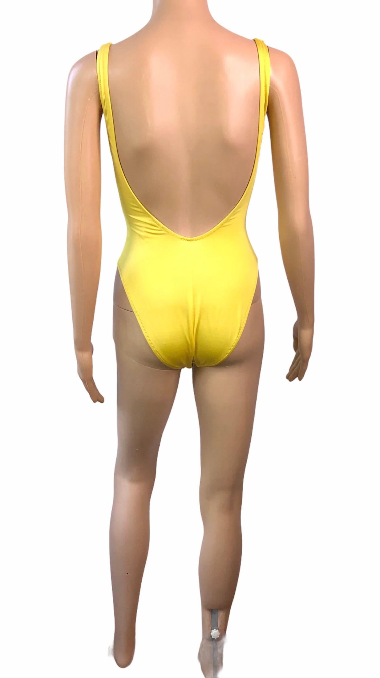Gianni Versace S/S 1996 Vintage Crystal Zipper Yellow Bodysuit Swimwear Swimsuit For Sale 1