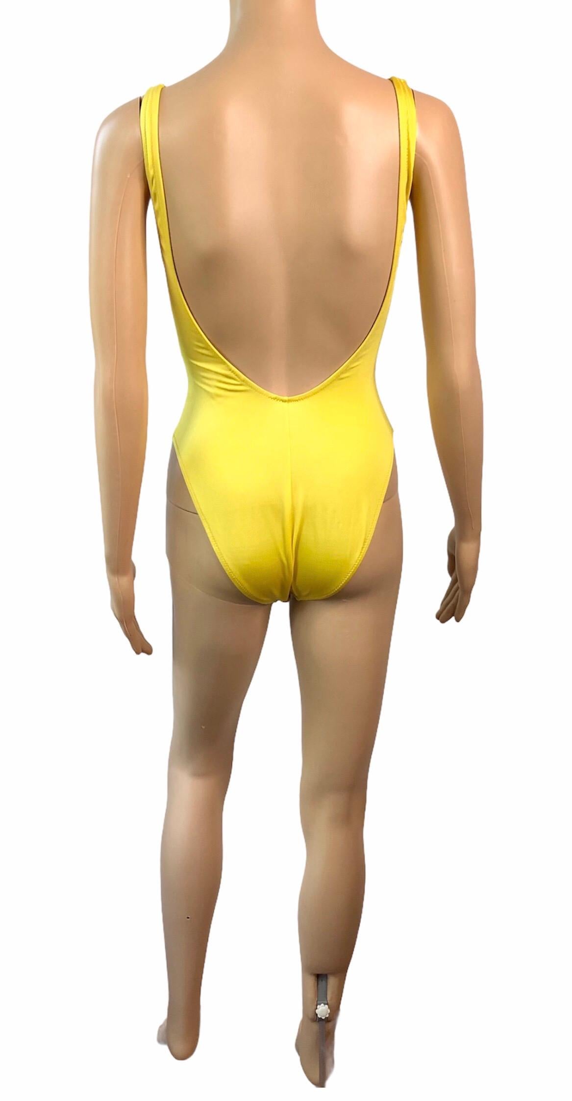 Gianni Versace S/S 1996 Vintage Crystal Zipper Yellow Bodysuit Swimwear Swimsuit For Sale 2