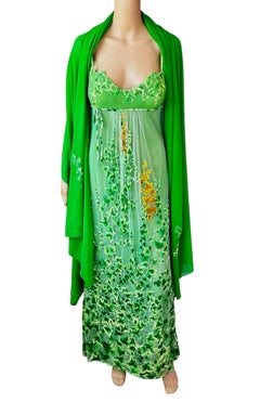 Gianni Versace S/S 1997 Runway Embellished Sheer Lace Shawl Evening Dress Gown