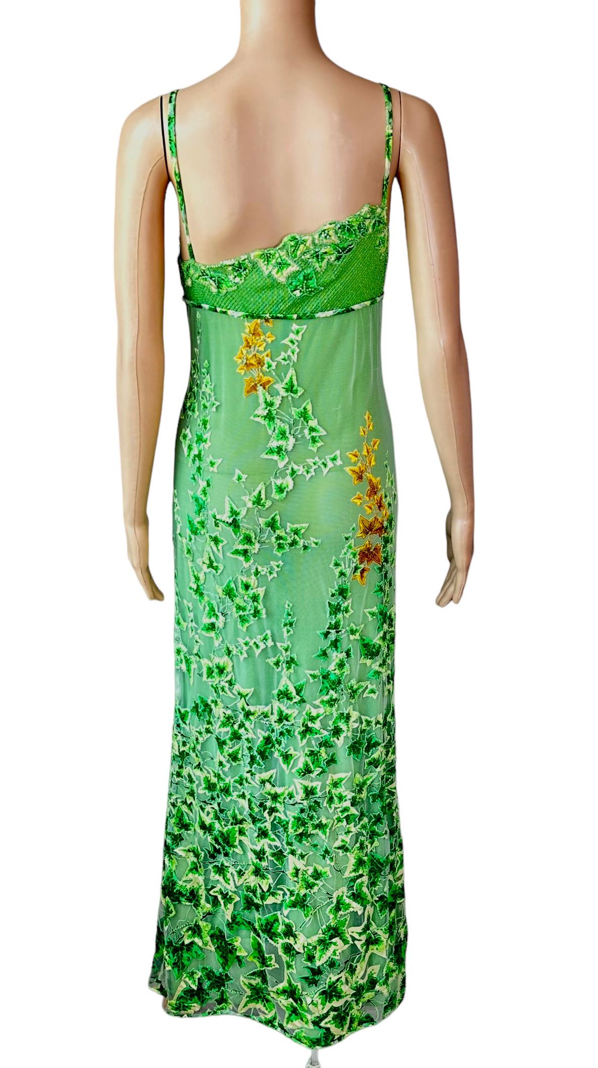 Green Gianni Versace S/S 1997 Runway Embellished Sheer Lace Shawl Evening Dress Gown  For Sale