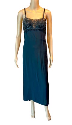 Gianni Versace S/S 1997 Runway Embroidered Lace Black Evening Dress Gown