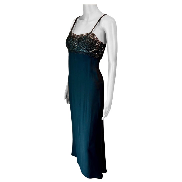 Gianni Versace S/S 1997 Runway Embroidered Lace Black Evening Dress Gown