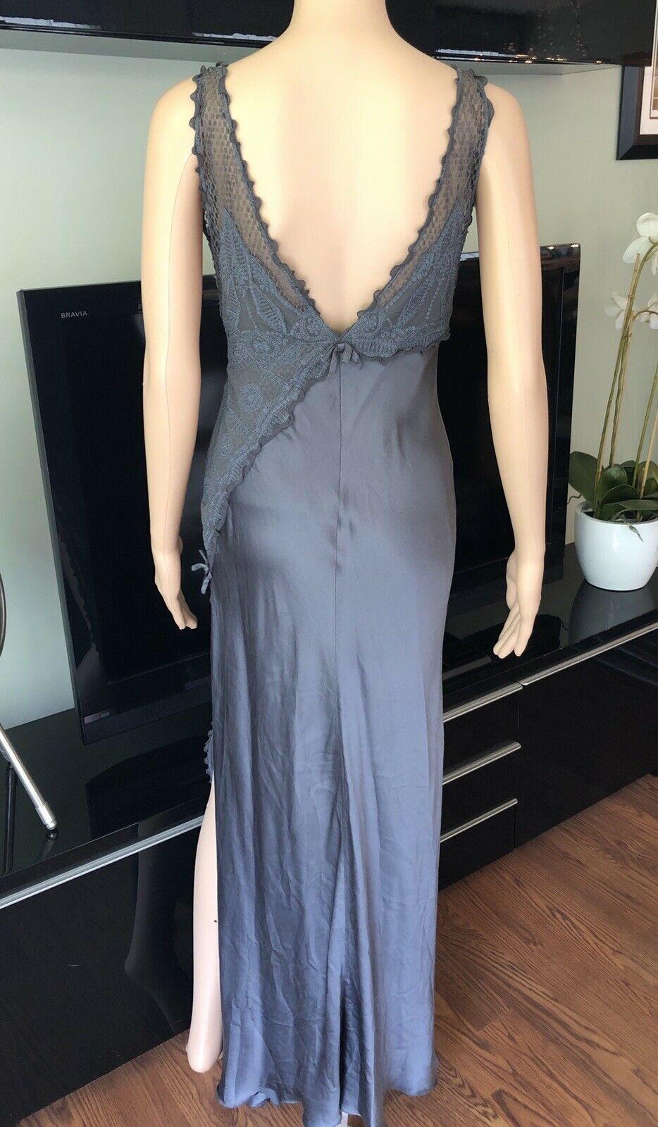 Gray GIANNI VERSACE S/S 1997 Runway Vintage Satin Lace Embroidered Gown For Sale