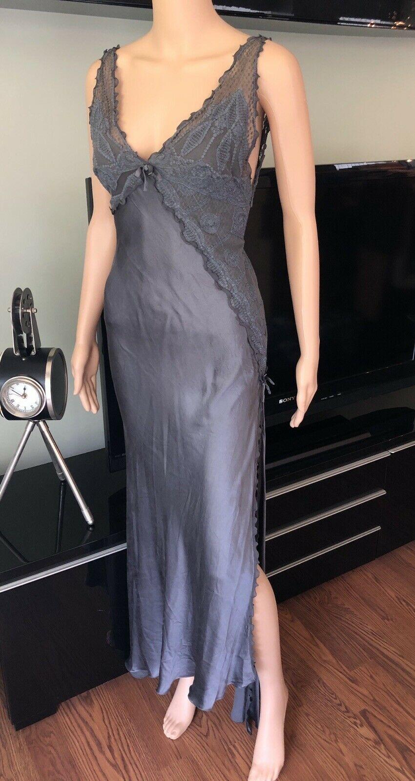 GIANNI VERSACE S/S 1997 Runway Vintage Satin Lace Embroidered Gown  In Good Condition For Sale In Naples, FL