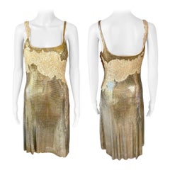 Gianni Versace S/S 1997 Unworn Oroton Metal Mesh Chainmail Lace Gold Dress