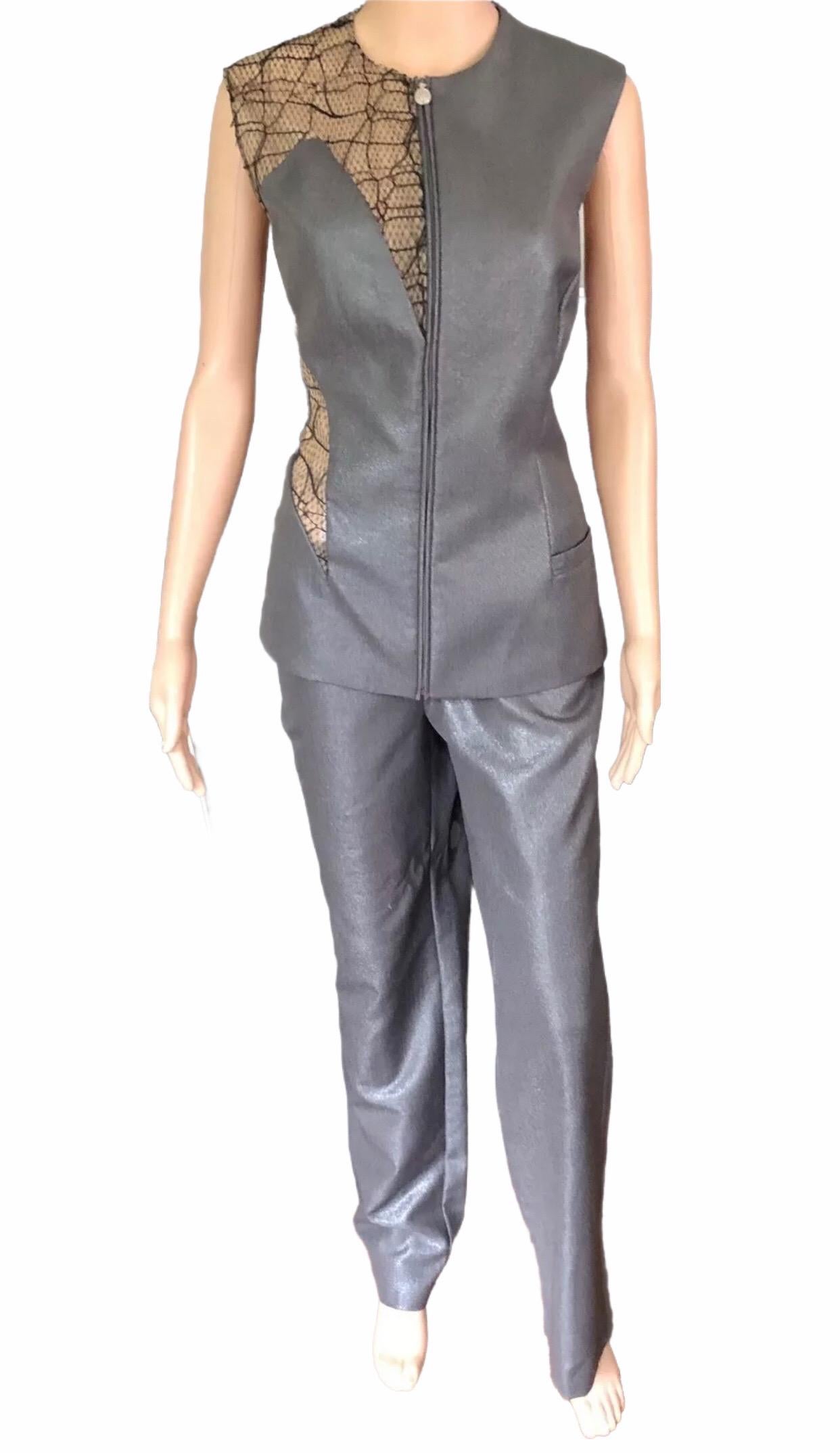 Gianni Versace S/S 1998 Runway Sheer Cutout Panels Top & Pants Suit 2 Piece Set In Good Condition For Sale In Naples, FL