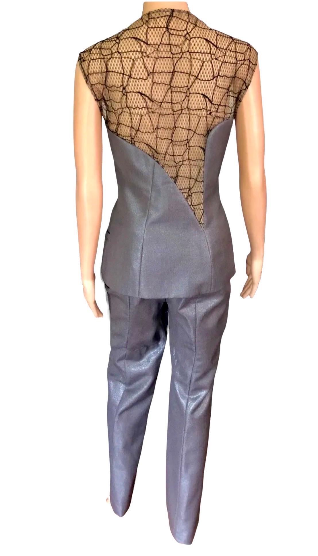 Gianni Versace S/S 1998 Runway Sheer Cutout Panels Top & Pants Suit 2 Piece Set For Sale 3