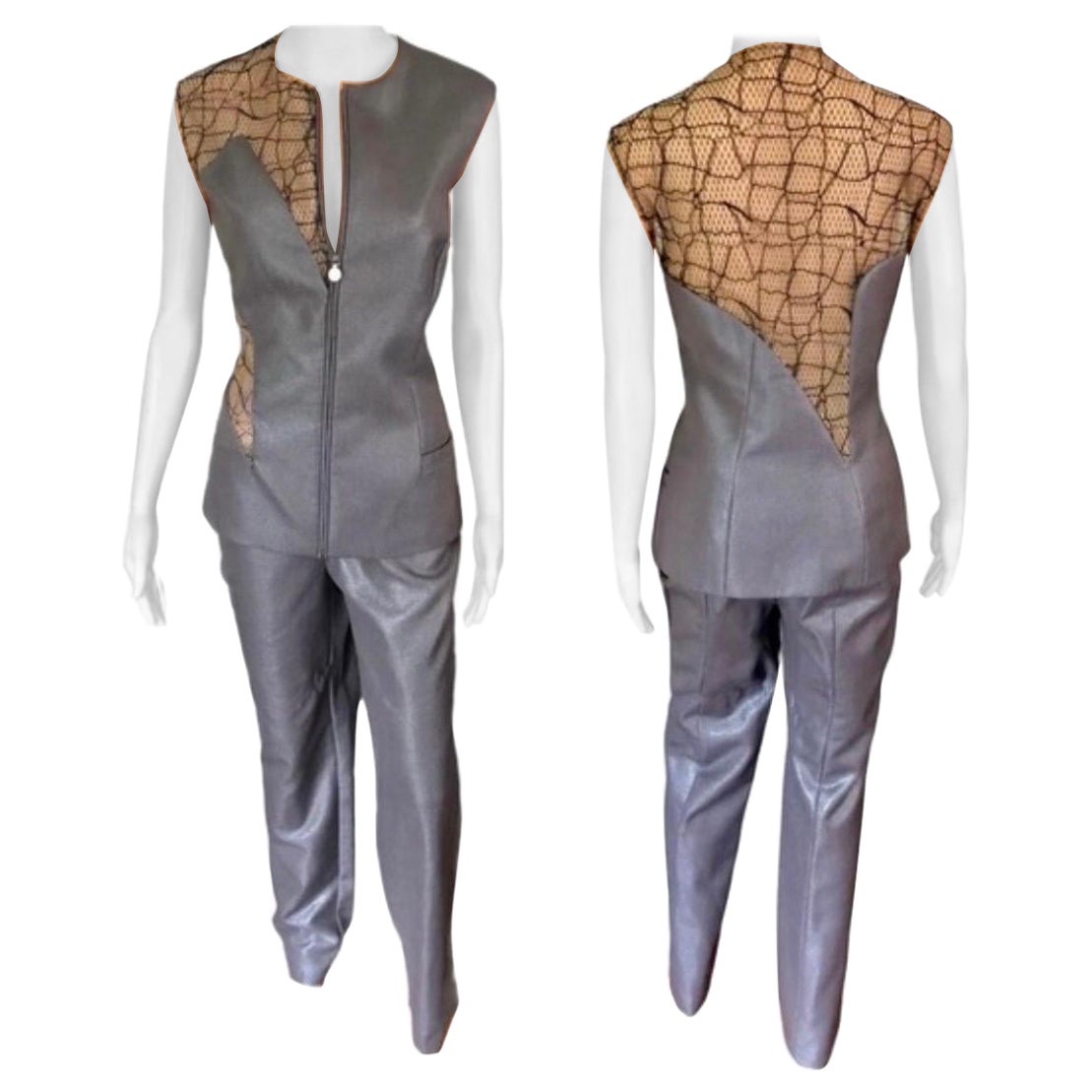 Gianni Versace S/S 1998 Laufsteg 2-teiliges Set aus Oberteil &amp; Hose mit durchsichtigen Ausschnitten