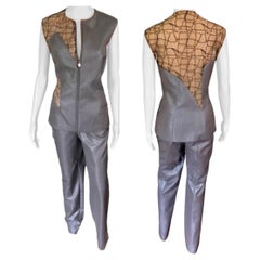 Gianni Versace S/S 1998 Runway Sheer Cutout Panels Top & Pants Suit 2 Piece Set